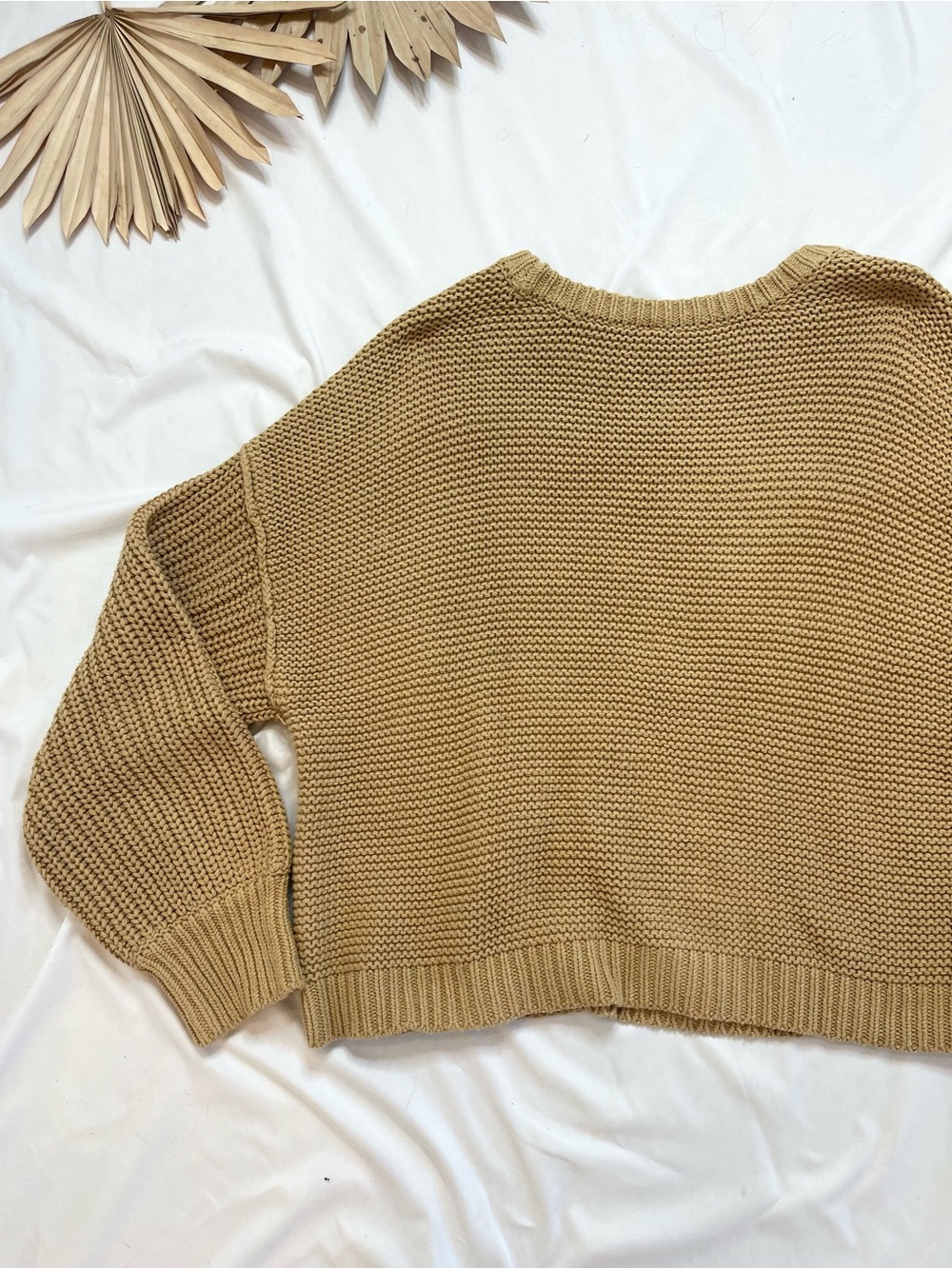 Free People Dream Cable Knit Camel Tan Beige Oversized Knit Sweater Size XL - Picture 6 of 7